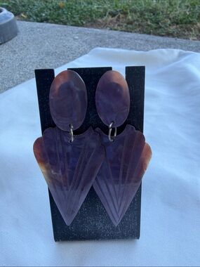 Purple Marbled Fan Drop Earrings - Women Jewelry